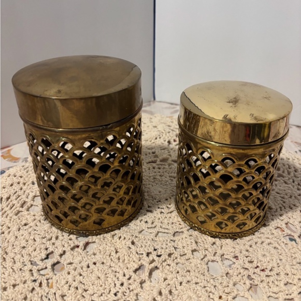 Vintage Made in India Brass Filigree Nesting Canisters
